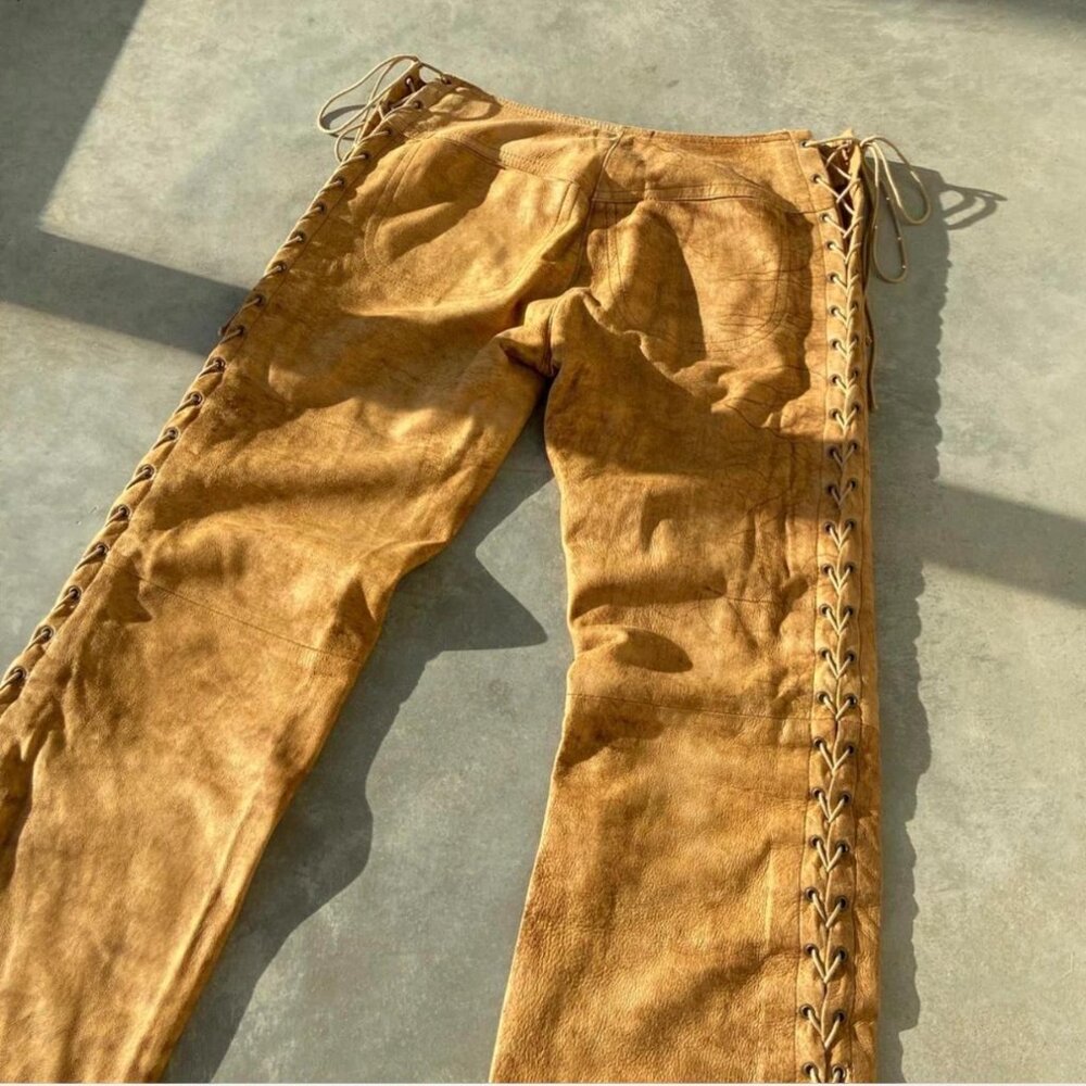 Plein Sud Suede Leather Lace Up Bondage Trousers